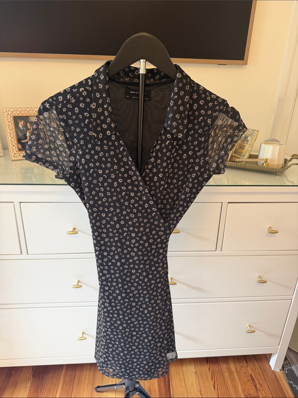 Urban Outfitters Navy Mini Floral Wrap-Style Dress